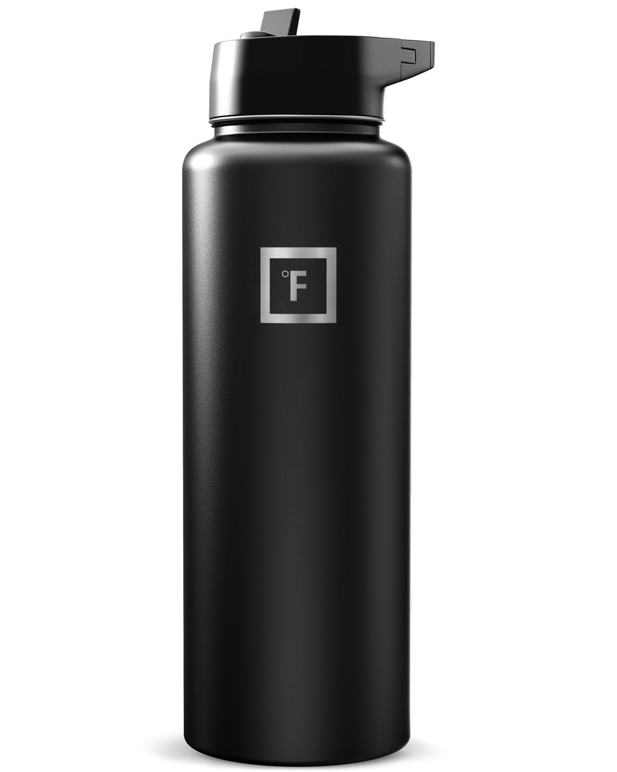 Camping & Hiking Hydration Flask with Straw, Wide Mouth Insulated Stainless Steel Sports Water Bottle - 40 oz Midnight Black