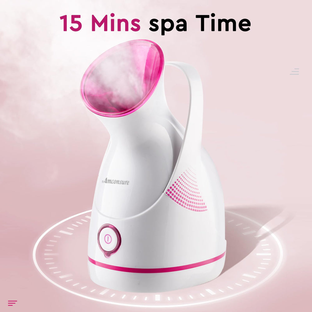 Facial Steamer - Nano Ionic Face Steamer Warm Mist Steamer for Home Sauna SPA, Humidifier for Face Steamer for Deep Cleaning Unclogs Pores Sinuses - Bonus 5 Piece Stainless Steel Skin Kit