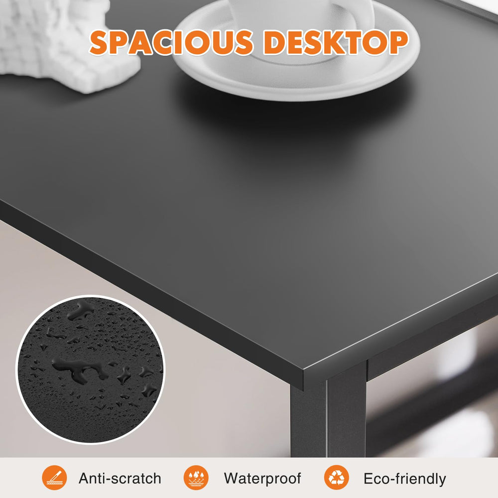 Sweetcrispy Computer Office Desk 48 Inch Student Study Writing Work with Metal Frame Wood Tabletop Modern Simple PC Home Bedroom Table - Basic Black, Compact Sturdy Desk for Laptop, Study, Gaming