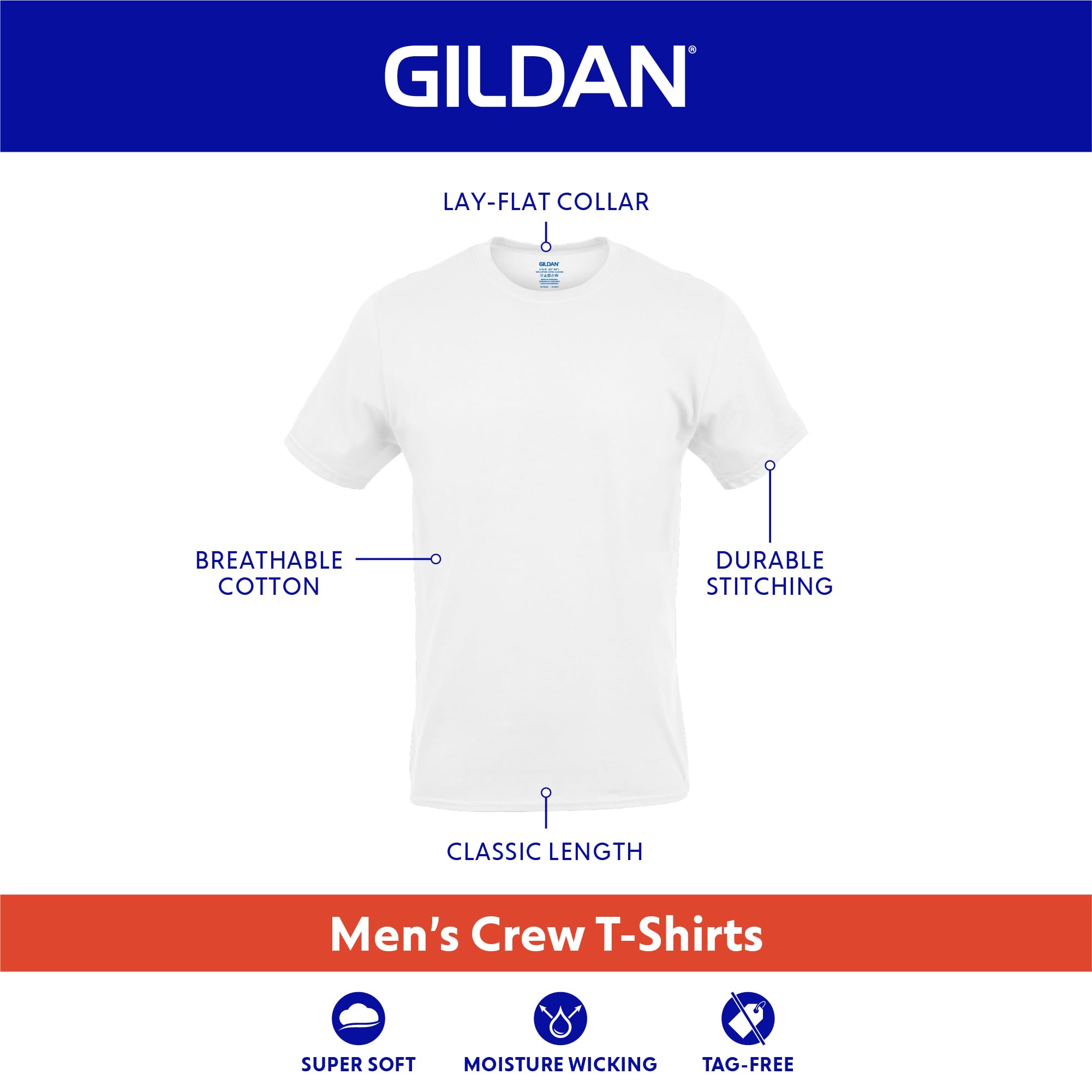 Men's Crew T-Shirts, Multipack, Style G1100, Black (6-Pack), Large