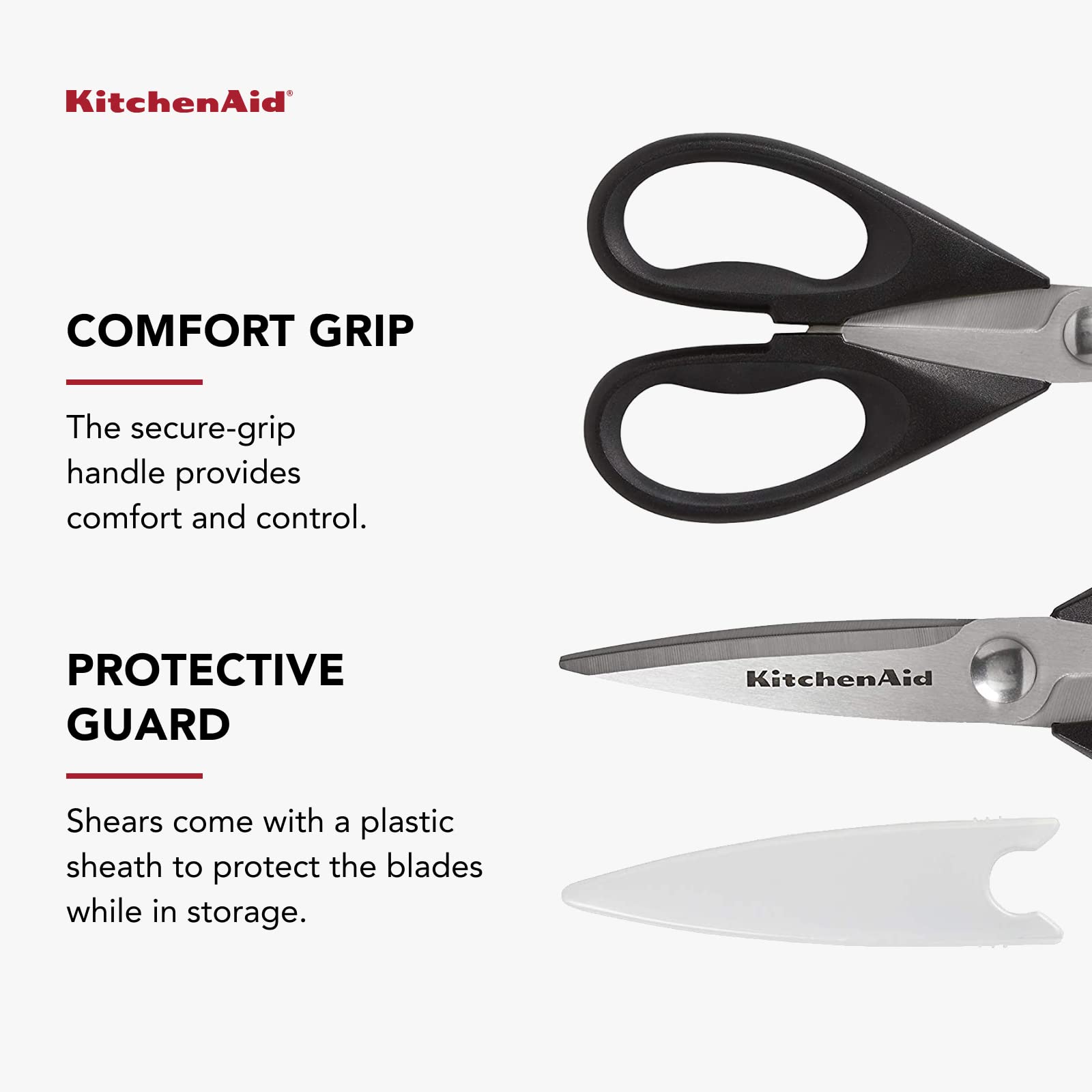 All Purpose Kitchen Shears with Protective Sheath Durable Stainless Steel Scissors, Dishwasher Safe, Soft Grip Comfort Handle, 8.72 Inch, Black