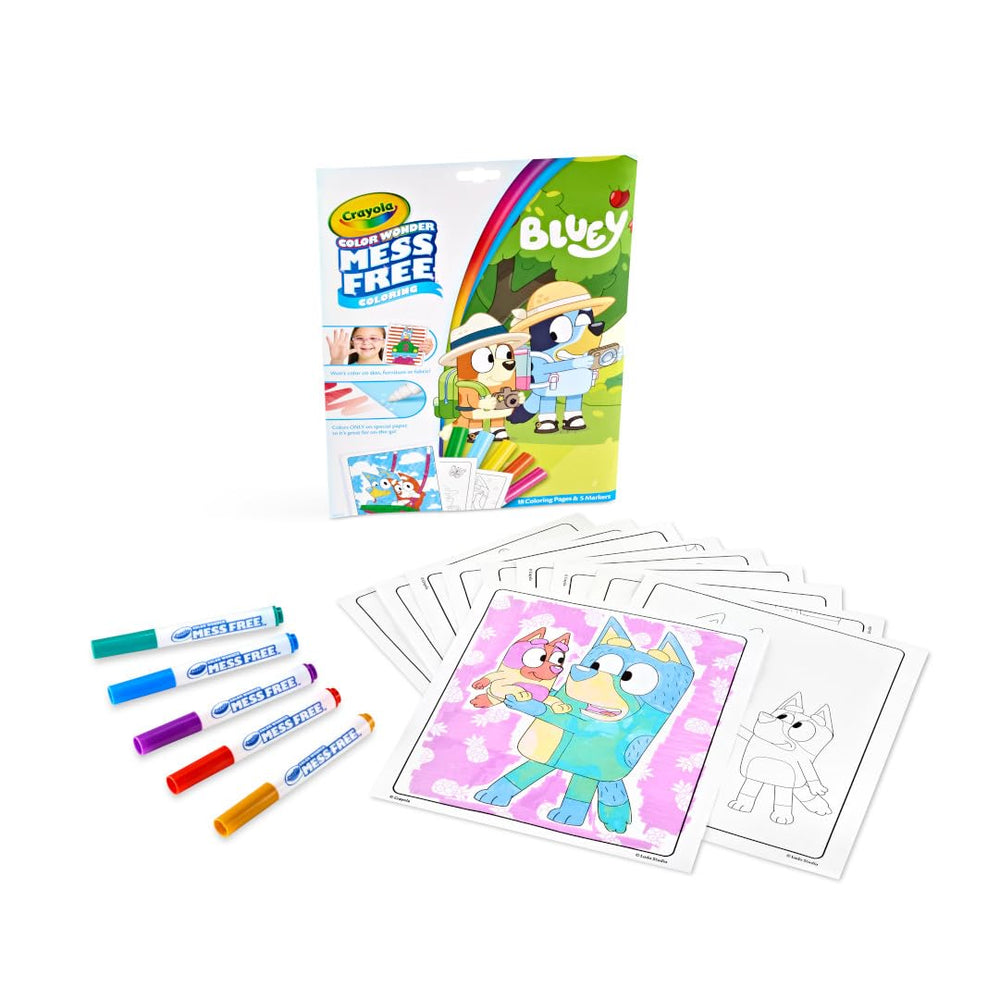 Bluey Color Wonder Coloring Set, 18 Mess Free Toddler Coloring Pages & 5 Markers, Bluey Activity Set for Kids, Gift for Toddlers, Ages 3+