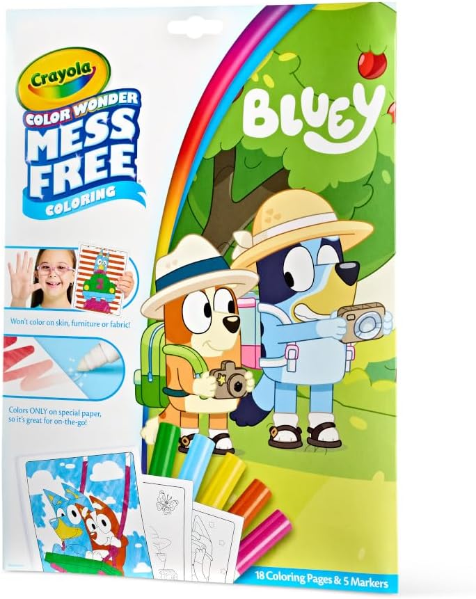 Bluey Color Wonder Coloring Set, 18 Mess Free Toddler Coloring Pages & 5 Markers, Bluey Activity Set for Kids, Gift for Toddlers, Ages 3+