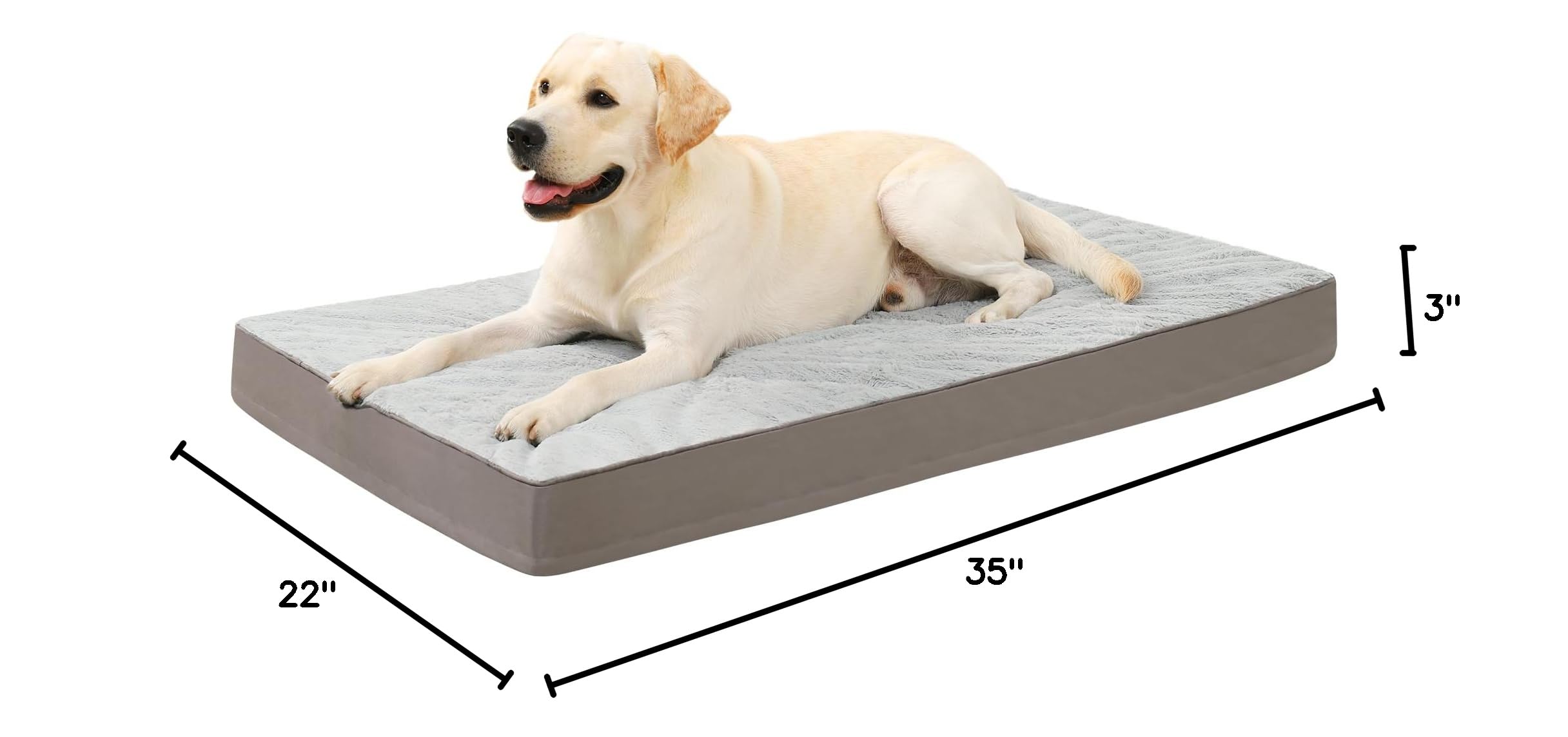 Orthopedic Dog Bed Dog Crate Bed Waterproof for Large Dogs Deluxe Plush Washable Pet Mat with Egg Crate Foam & Removable Cover, 35 x 22 Inch, Gray