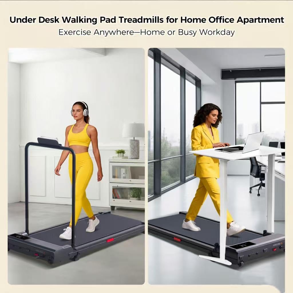 HevGlrm Walking Pad with Handle Bar, 2026 Upgrade Small Walking Pad Treadmill with Incline, 3.0HP Portable Under Desk Treadmill with Handles for Home Small, 0.6-7.6MPH, 350LBS.