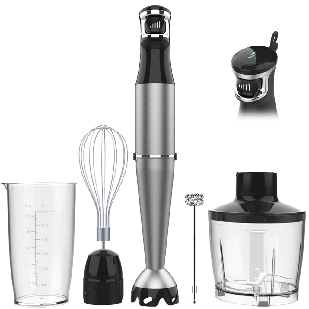 []Turelar Immersion Blender Handheld Corded Hand Blenders Set 1100W, Trigger Variable Speed 5 in 1 Stick Emulsifier with Chopper, Whisk and Frother for Soup, Baby Food and Smoothies,Black