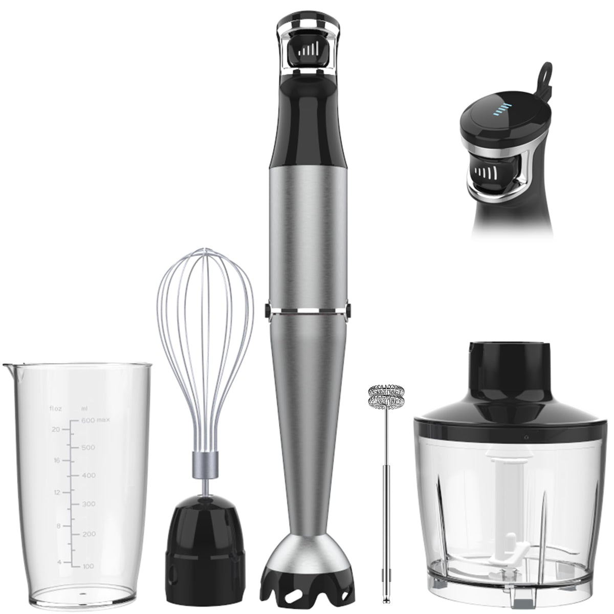 []Turelar Immersion Blender Handheld Corded Hand Blenders Set 1100W, Trigger Variable Speed 5 in 1 Stick Emulsifier with Chopper, Whisk and Frother for Soup, Baby Food and Smoothies,Black