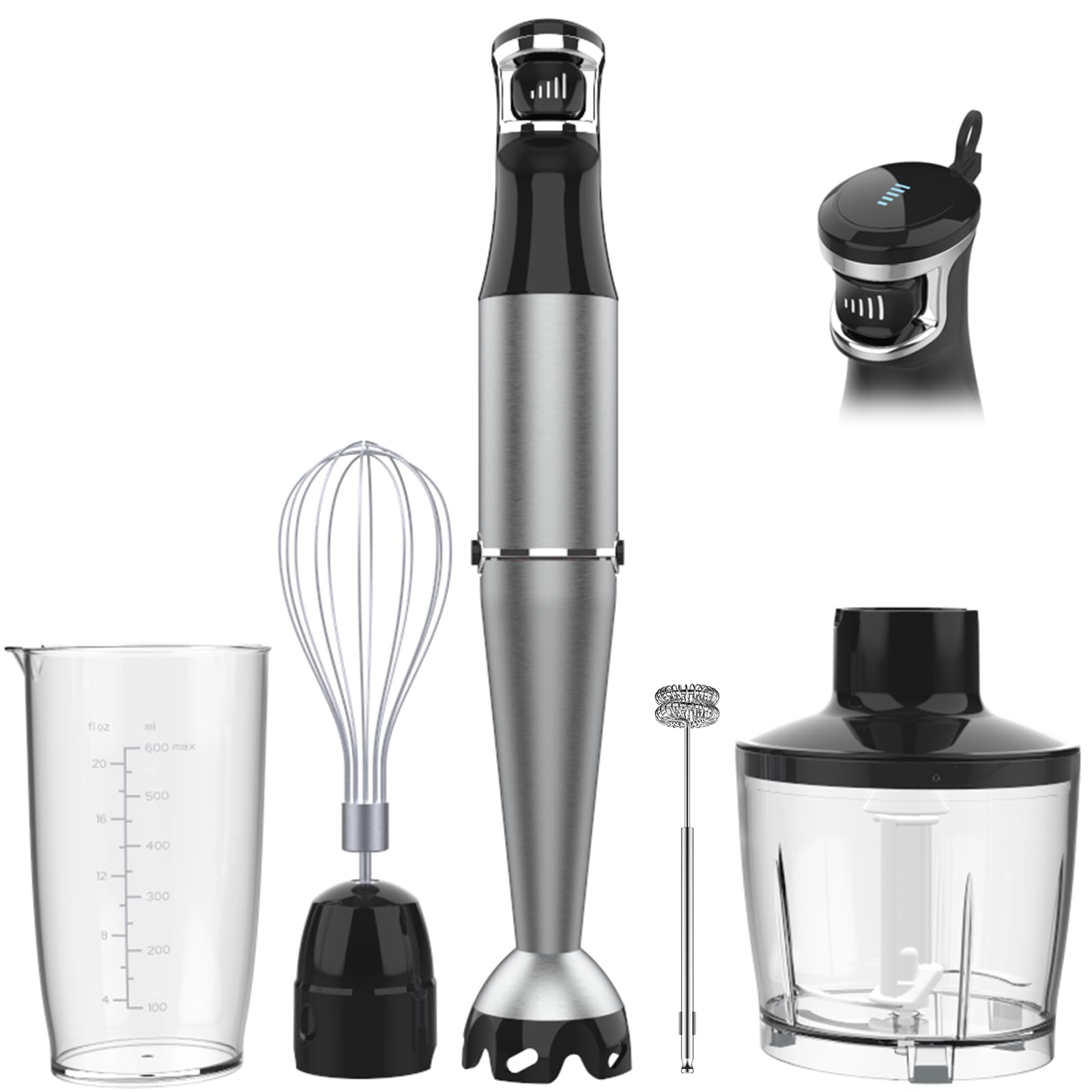 []Turelar Immersion Blender Handheld Corded Hand Blenders Set 1100W, Trigger Variable Speed 5 in 1 Stick Emulsifier with Chopper, Whisk and Frother for Soup, Baby Food and Smoothies,Black