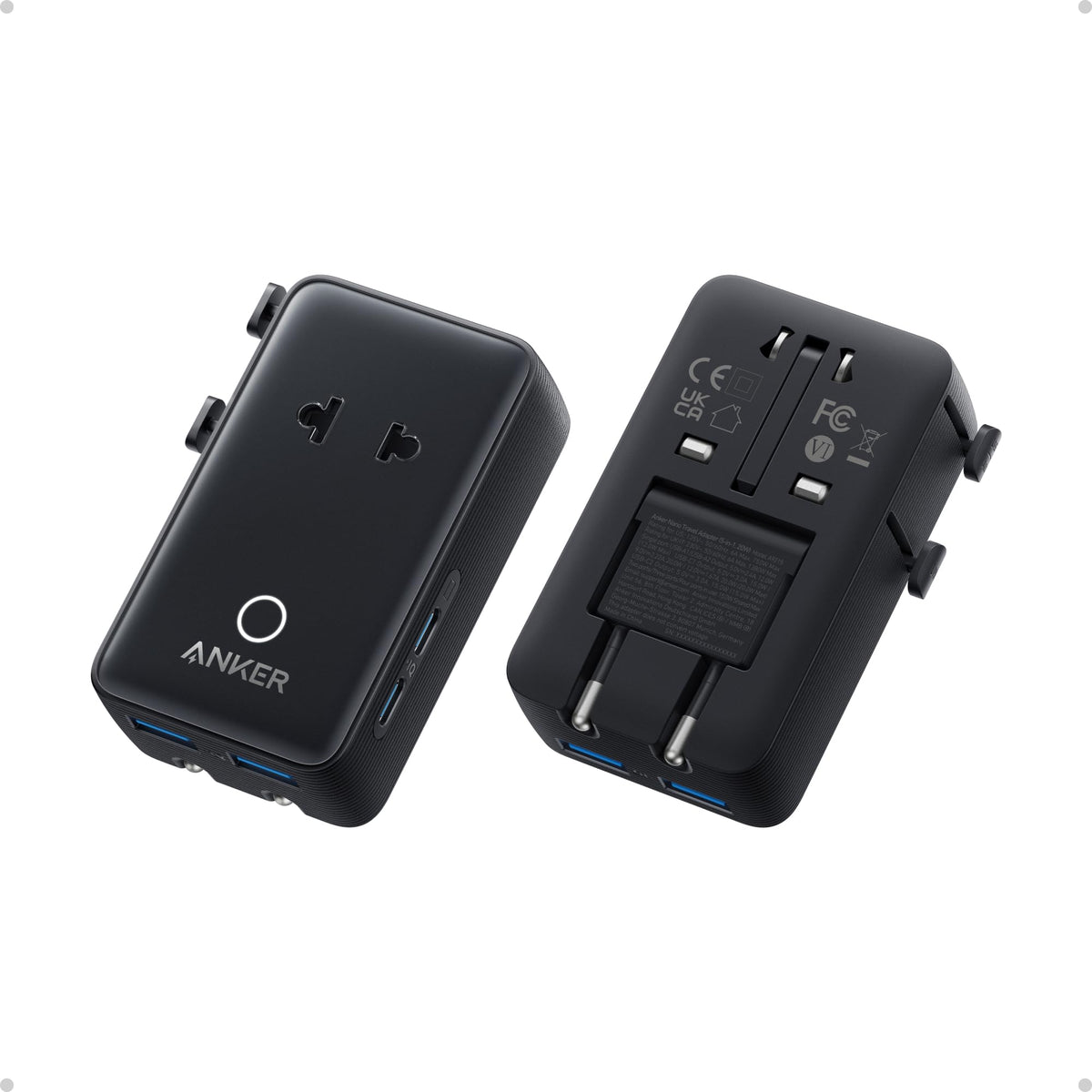 Nano Travel Adapter, 5-Port Power Adapter with 1× 2-Pin AC, 2 USB A, 2 USB C for 20W, Smart Temperature Control, Works in 200+ Countries, Not a Voltage Converter, Travel Essentials (1-Pack)
