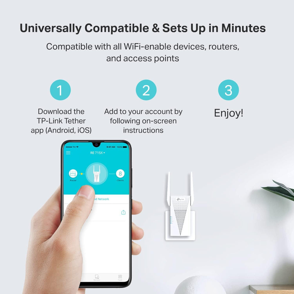 AX3000 WiFi 6 Range Extender | PCMag Editor's Choice | Dual-Band Wireless Repeater w/Ethernet Port | Up to 2400 Sq. Ft., 64 Devices | Internet Signal Booster | APP Setup | EasyMesh (RE715X)