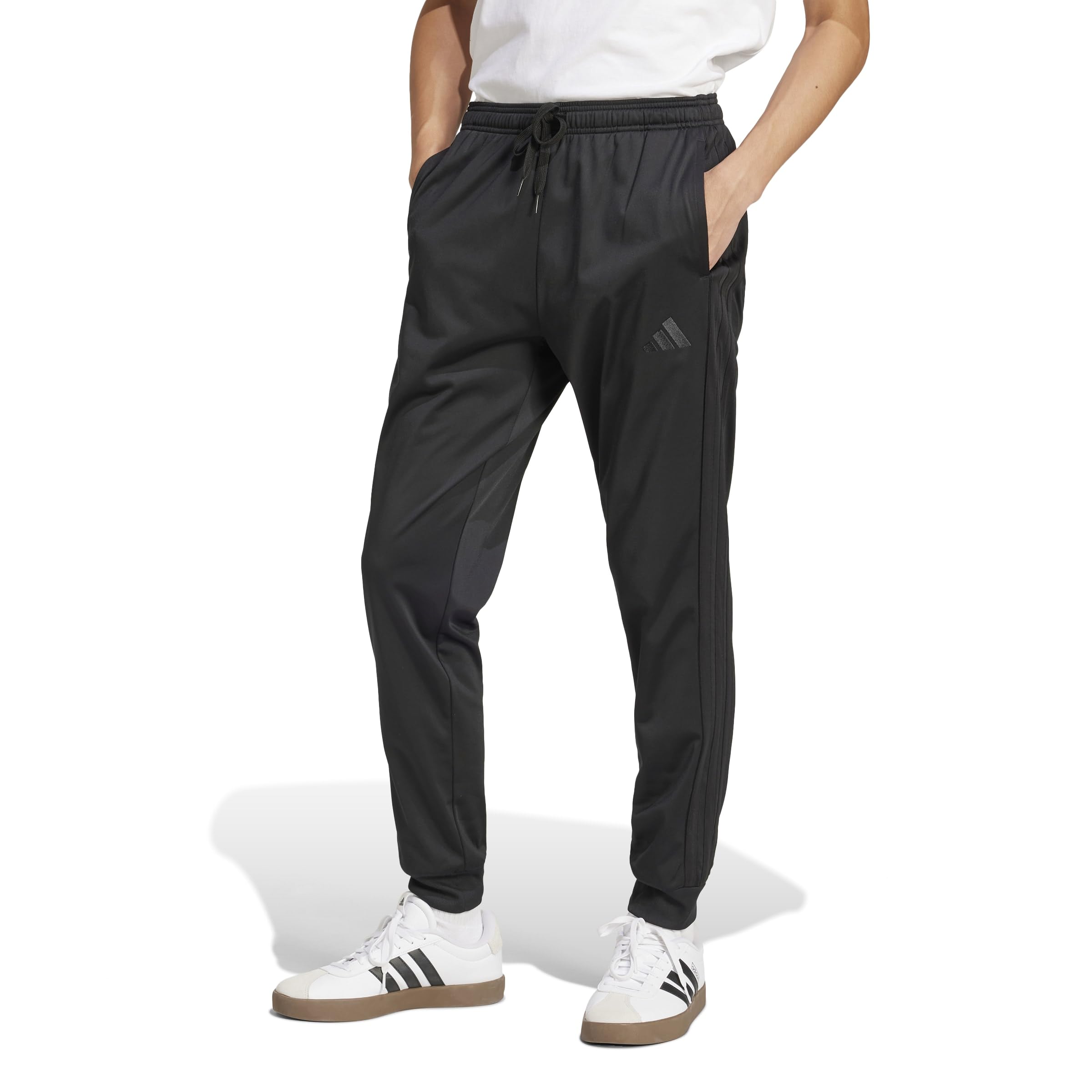 adidas Mens 3-Stripes Tricot Regular Tapered Sportswear Track Pants, Black/Black, X-Large