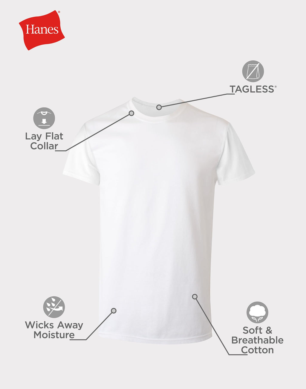 Mens Cotton, Moisture-wicking Crew Tee Undershirts, Multi-packs, White - 6 Pack, Large US