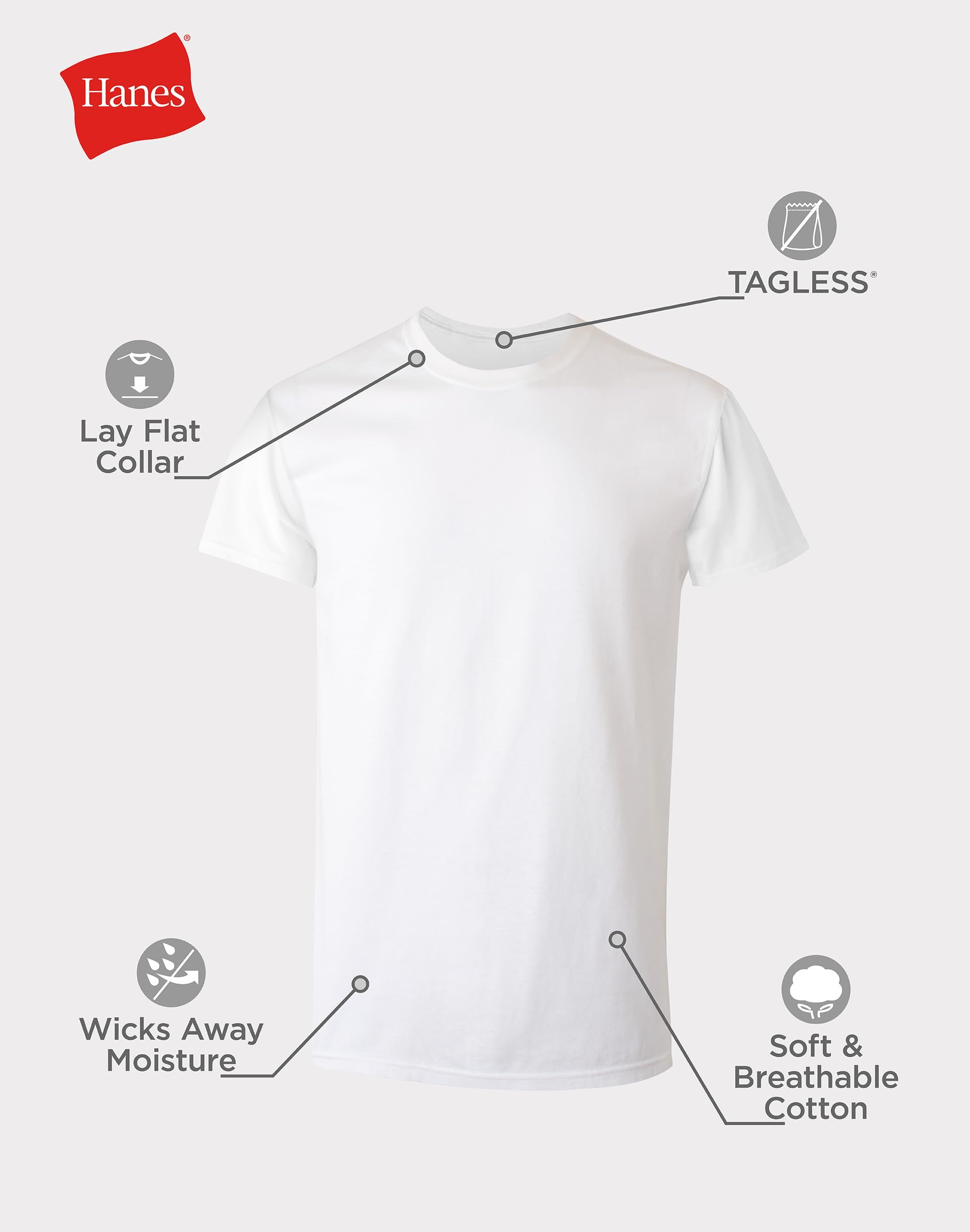 Mens Cotton, Moisture-wicking Crew Tee Undershirts, Multi-packs, White - 6 Pack, Large US