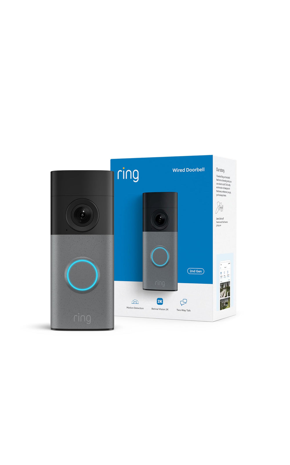 Wired Doorbell (newest model), Wide-Angle Retinal 2K, up to 6x Enhanced Zoom, pair with Alexa or Ring Chime for in-home alerts, Speckled Gray