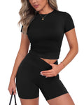 Two Piece Workout Sets for Women - Summer Outfits 2 Piece Short Gym Set Casual Lounge Vacation Matching Clothing Black Medium