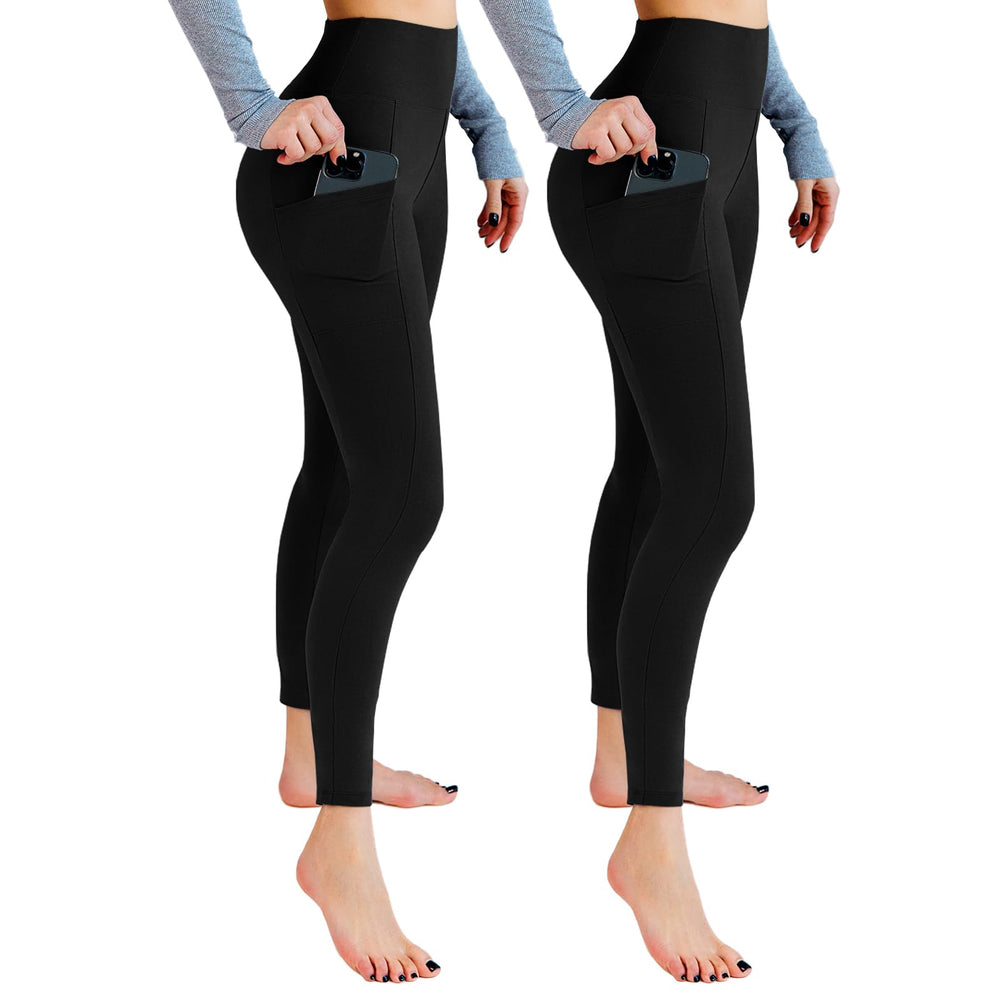 2 Pack Leggings with Pockets for Women, High Waisted Soft Leggings for Yoga Gym Black SM