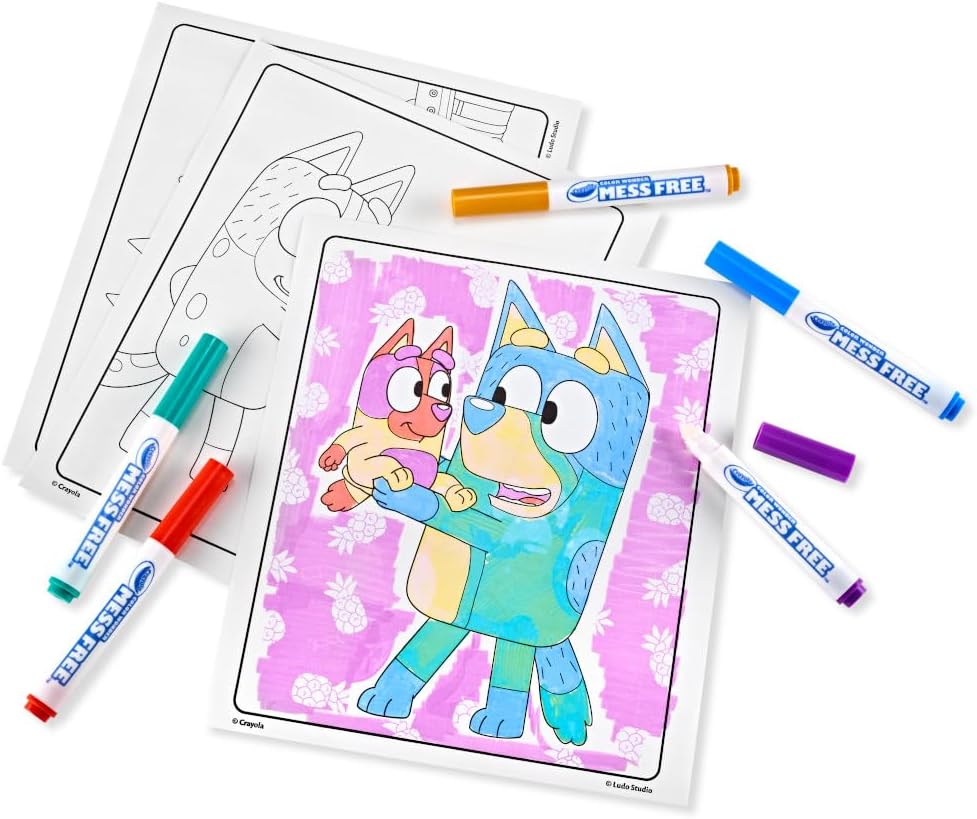 Bluey Color Wonder Coloring Set, 18 Mess Free Toddler Coloring Pages & 5 Markers, Bluey Activity Set for Kids, Gift for Toddlers, Ages 3+