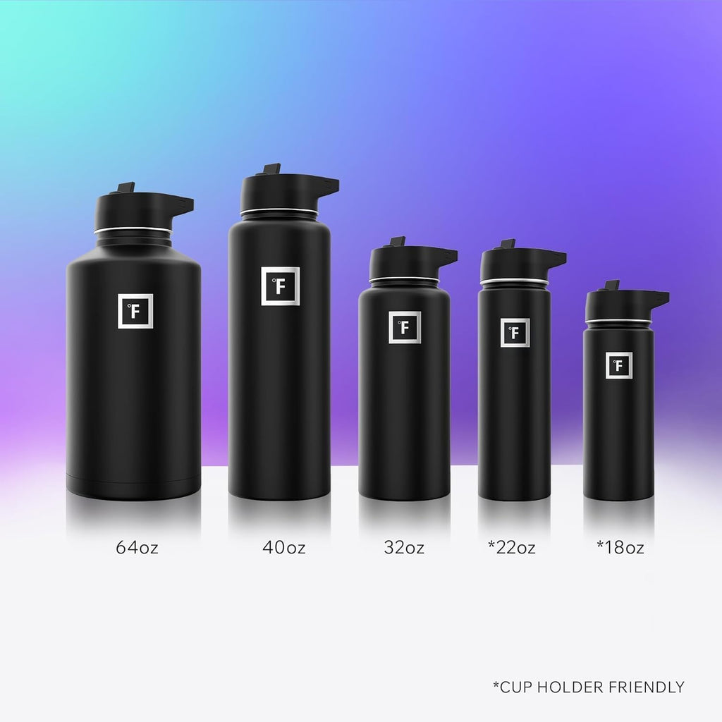 Camping & Hiking Hydration Flask with Straw, Wide Mouth Insulated Stainless Steel Sports Water Bottle - 40 oz Midnight Black