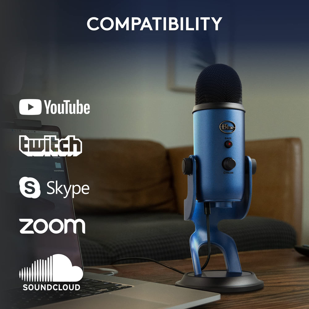 Creators Blue Yeti USB Microphone for PC, Mac, Gaming, Streaming, Podcasting, Studio and Computer Condenser Mic with Blue VO!CE Effects, 4 Pickup Patterns, Plug and Play - Midnight Blue