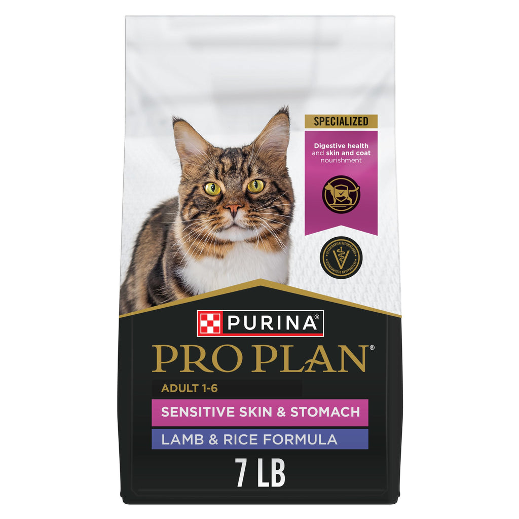 Pro Plan Sensitive Skin and Stomach Cat Food, Lamb and Rice Formula - 7 lb. Bag