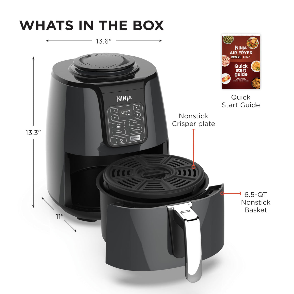 Air Fryer | 4 QT Capacity | 4-in-1 Roast, Crisp, Roast, Reheats, & Dehydrates | Dishwasher Safe Parts | 105°F-400°F | Includes 20 Easy & Healthy Recipes | 1550 watt | Grey | AF101