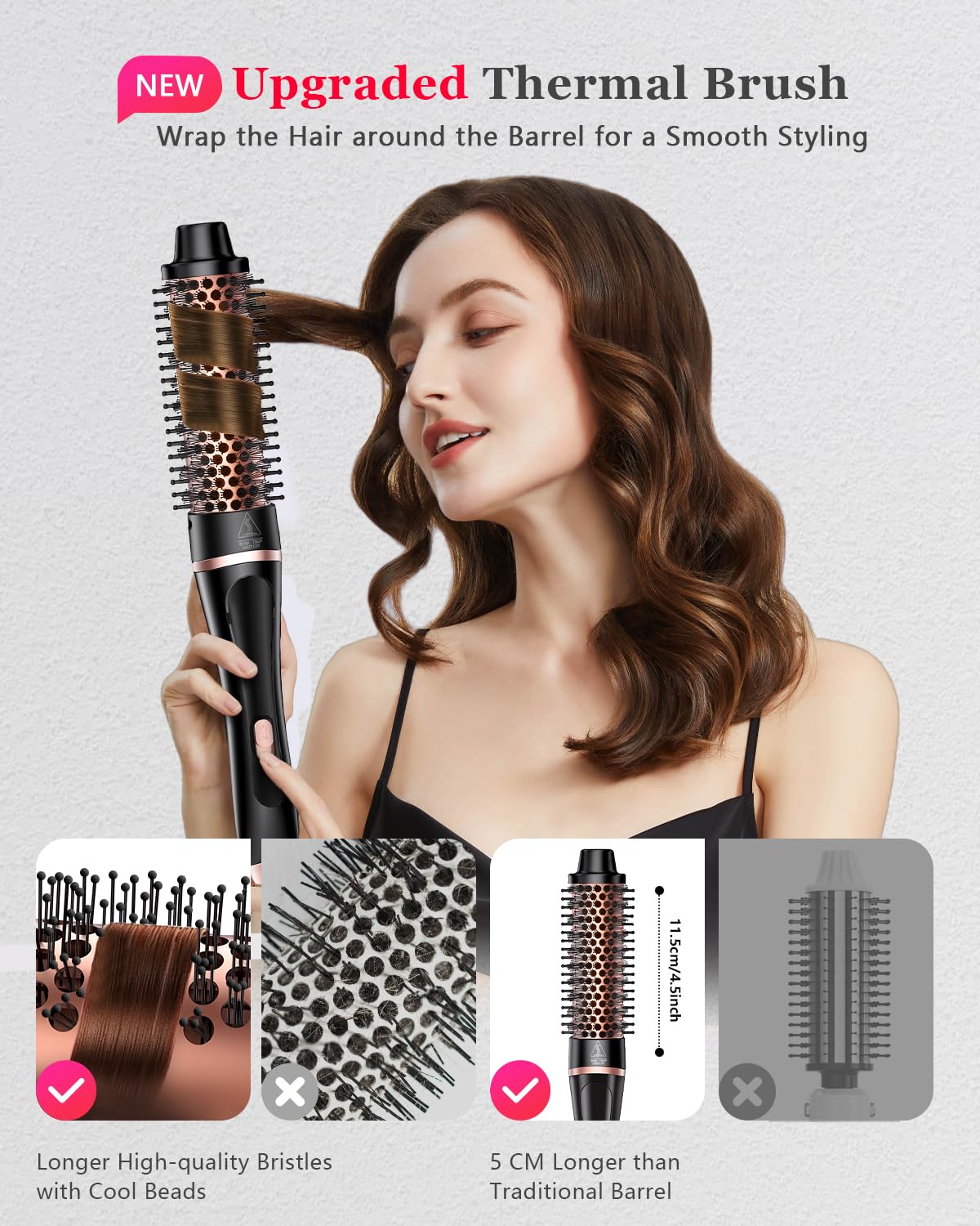[]5 in 1 Curling Iron & Thermal Brush Set with 4 Interchangeable Ceramic Barrels (0.35”-1.25”) Fast Heat Dual Voltage Travel Hair Tools Birthday Gift for Women - Hair Curler Wand Kit for Curls & Blowout