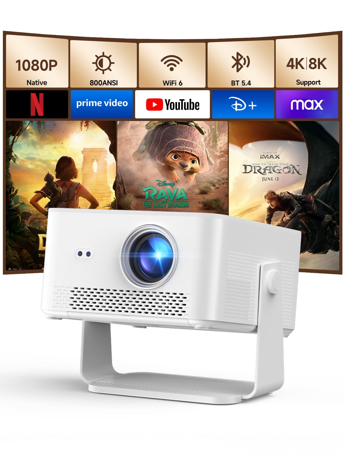 [Android 14 & 800ANSI] Magcubic Mini Projector 4K 8K Support, Smart Projector Native 1080P with WiFi 6, Bluetooth 5.4, Auto Focus, Auto Keystone, 180° Rotation, Portable Projetor for Bedroom HY450Max