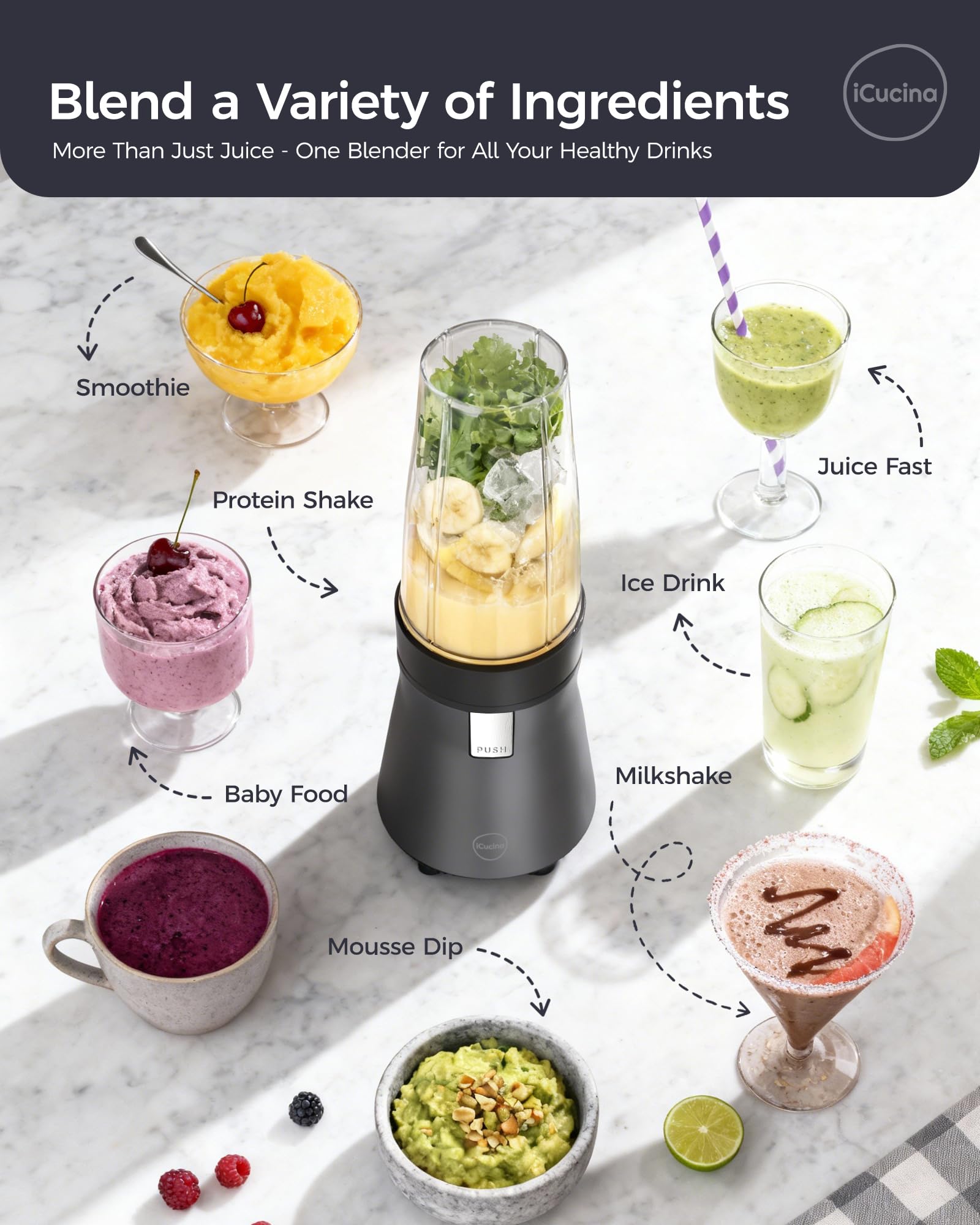 Smoothie Blender, Personal Blender for Shakes and Smoothies, 700W Pulse Technology Single Serve Blenders with 2 x 28oz Protable Cups for Ice Crush, Frozen Fruit Drinks