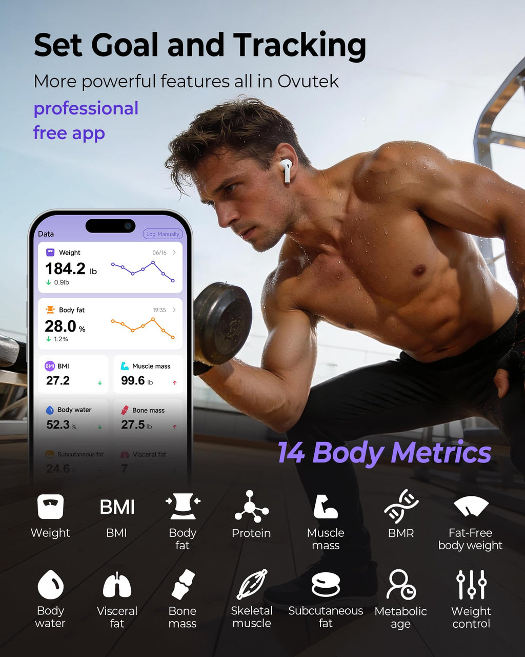 Smart Scale for Body Weight, Professional Bathroom Digital Scale with BMI, Body Fat, Muscle Mass, Most Accurate to 0.05lb, Large Display High Accurate Body Composition Machine with Fitness App