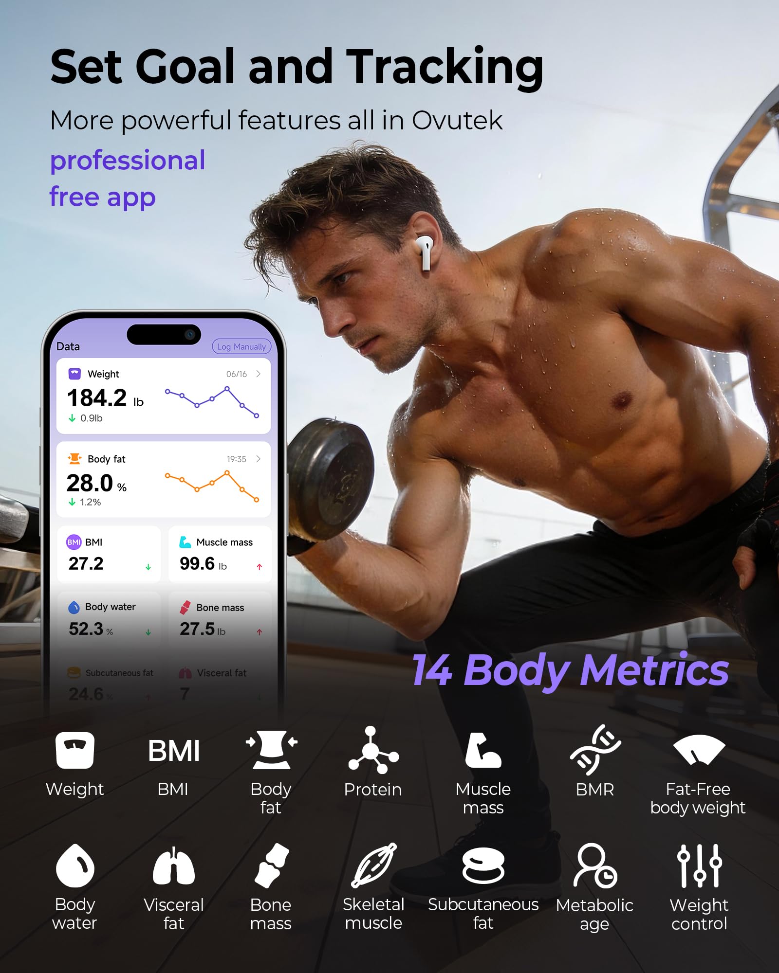 Smart Scale for Body Weight, Professional Bathroom Digital Scale with BMI, Body Fat, Muscle Mass, Most Accurate to 0.05lb, Large Display High Accurate Body Composition Machine with Fitness App