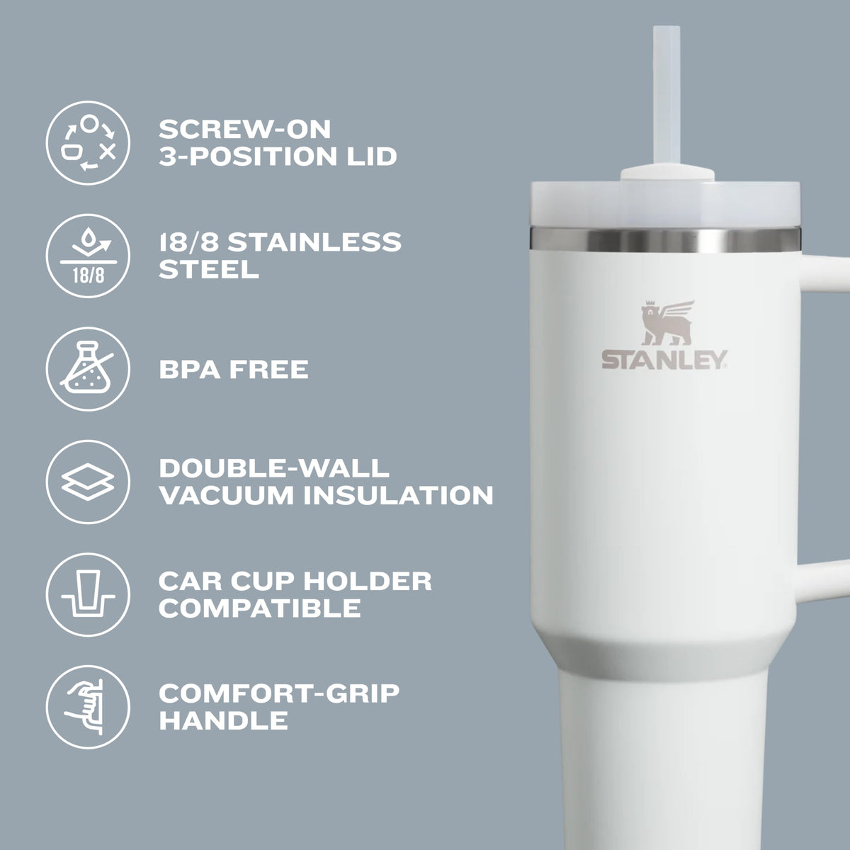 Quencher H2.0 Tumbler with Handle and Straw 40 oz | Flowstate 3-Position Lid | Cup Holder Compatible for Travel | Insulated Stainless Steel Cup | BPA-Free | Peony