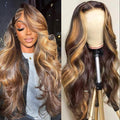 A FUTURE TONGMEI 4/27 Highlight HD Lace Front Wigs Human Hair Pre Plucked 13x4 Body Wave Frontal Wig with Baby Hair 180% Density Ombre Brown and Honey Blonde Human Hair Wigs for Black Women 26 Inch