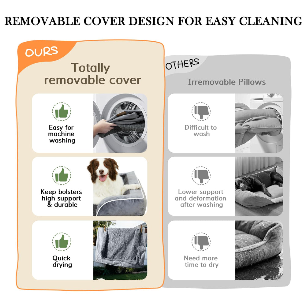 Orthopedic Dog Bed for Extra Large Dogs 42x30 Inch, Waterproof Egg Crate Foam XL Pet Bed with Removable Bolsters, Dog Couch with Washable Cover & Non-Slip Bottom, Grey