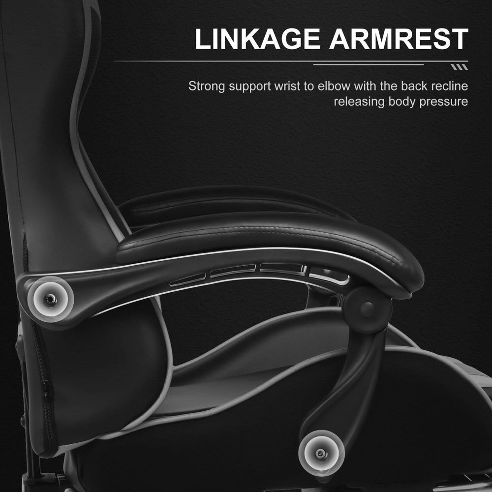 Gaming Chair, Computer Chair with Footrest and Lumbar Support, Height Adjustable Game Chair with 360°-Swivel Seat and Headrest and for Office or Gaming (Pearl White)
