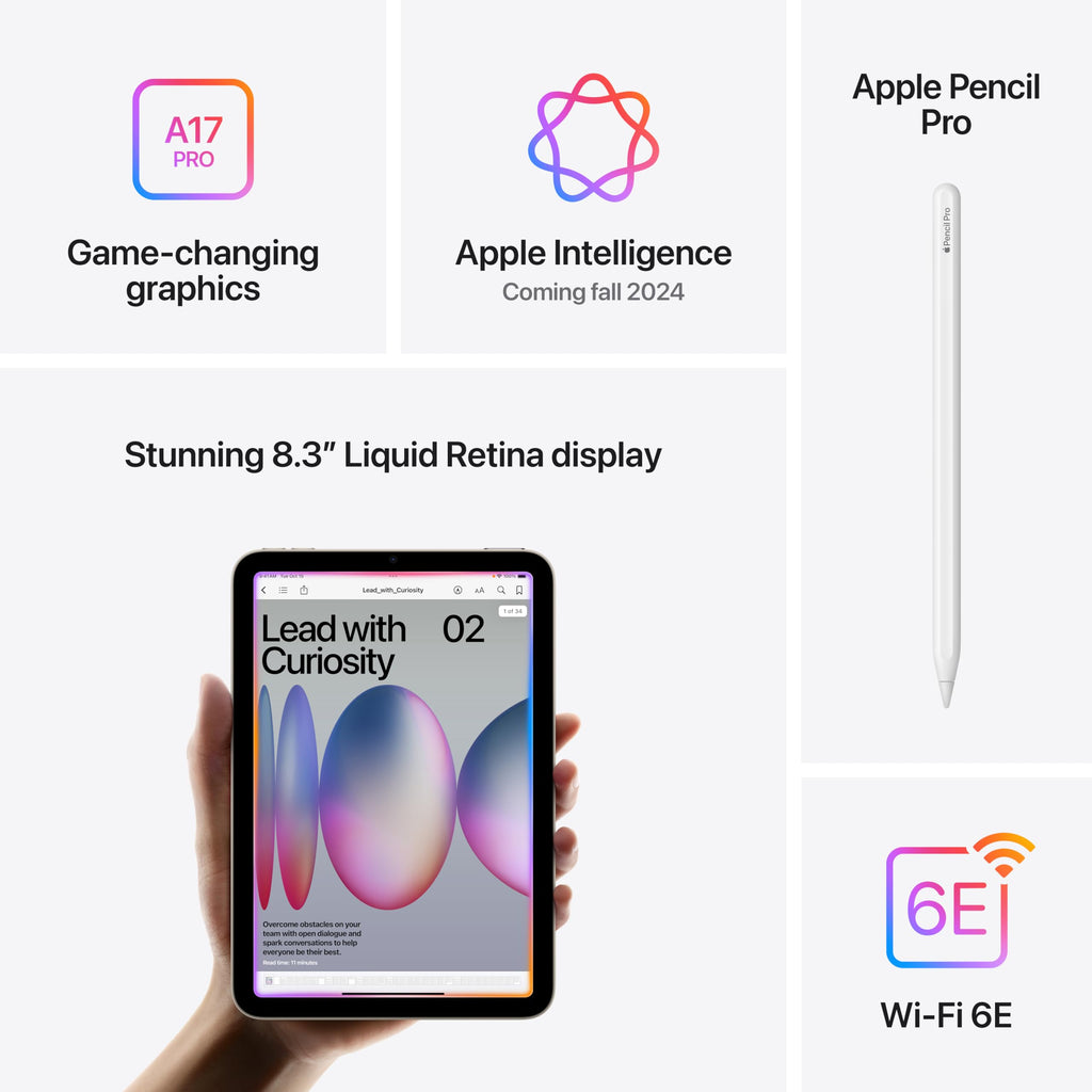 Apple iPad mini (A17 Pro): Apple Intelligence, 8.3-inch Liquid Retina Display, 256GB, Wi-Fi 6E, 12MP Front/12MP Back Camera, Touch ID, All-Day Battery Life — Space Gray