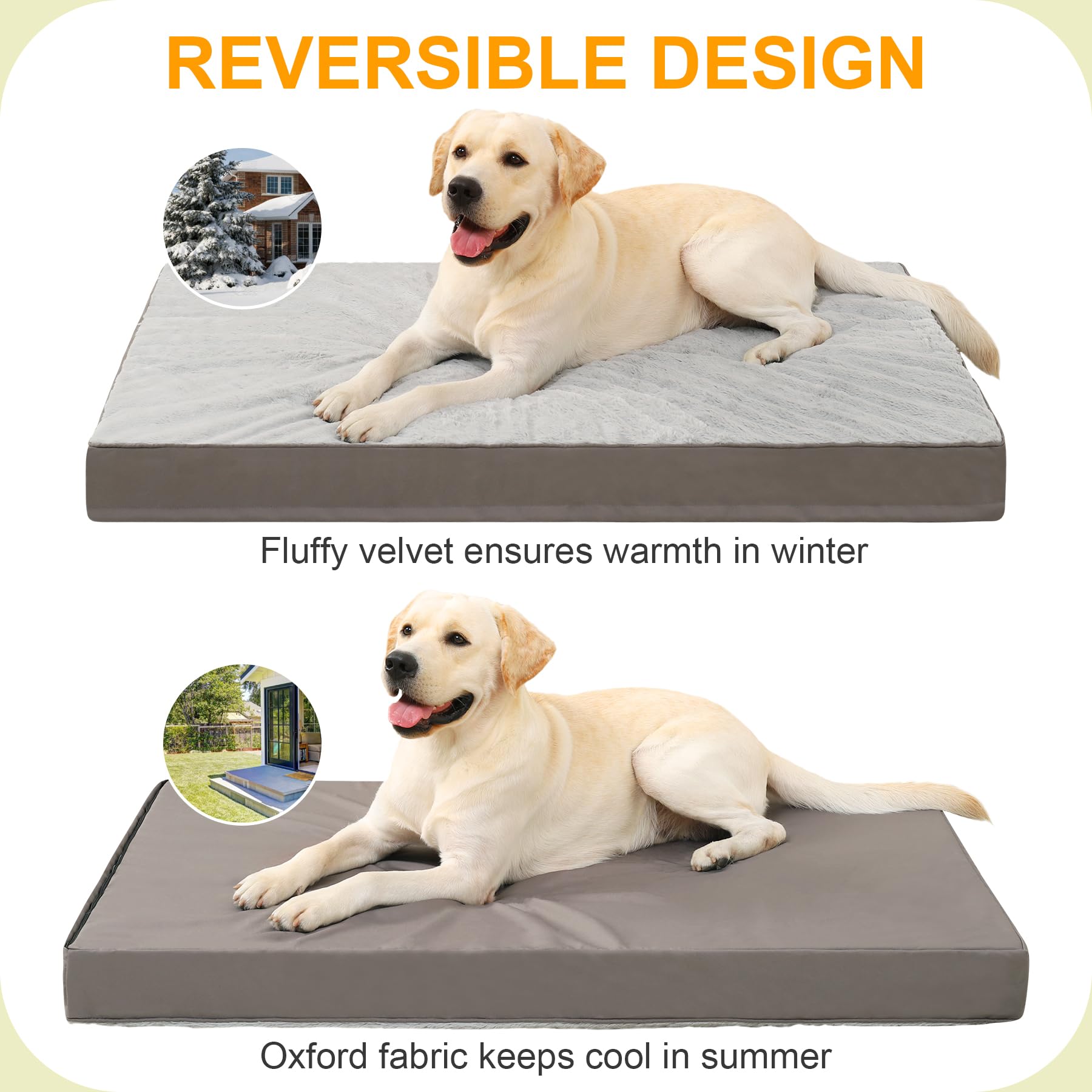 Orthopedic Dog Bed Dog Crate Bed Waterproof for Large Dogs Deluxe Plush Washable Pet Mat with Egg Crate Foam & Removable Cover, 35 x 22 Inch, Gray