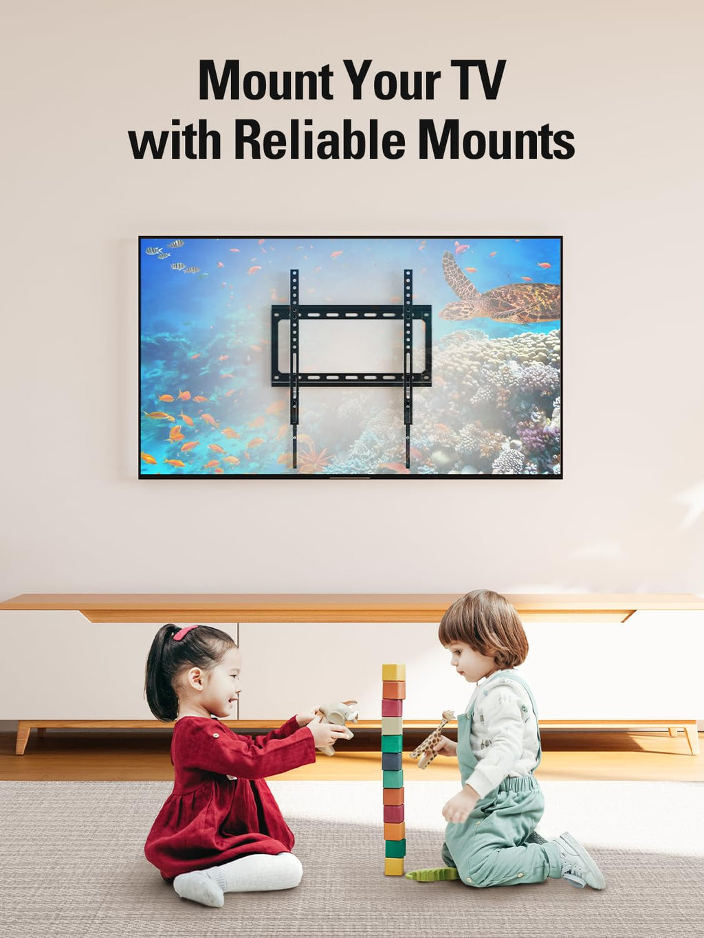 TV Mount Fixed for Most 26-60 Inch LED, LCD and Plasma TVs, TV Wall Mount TVs Bracket up to VESA 400x400mm and 100 LBS Loading Capacity, Low Profile and Space Saving Flat Mount MD2361-K
