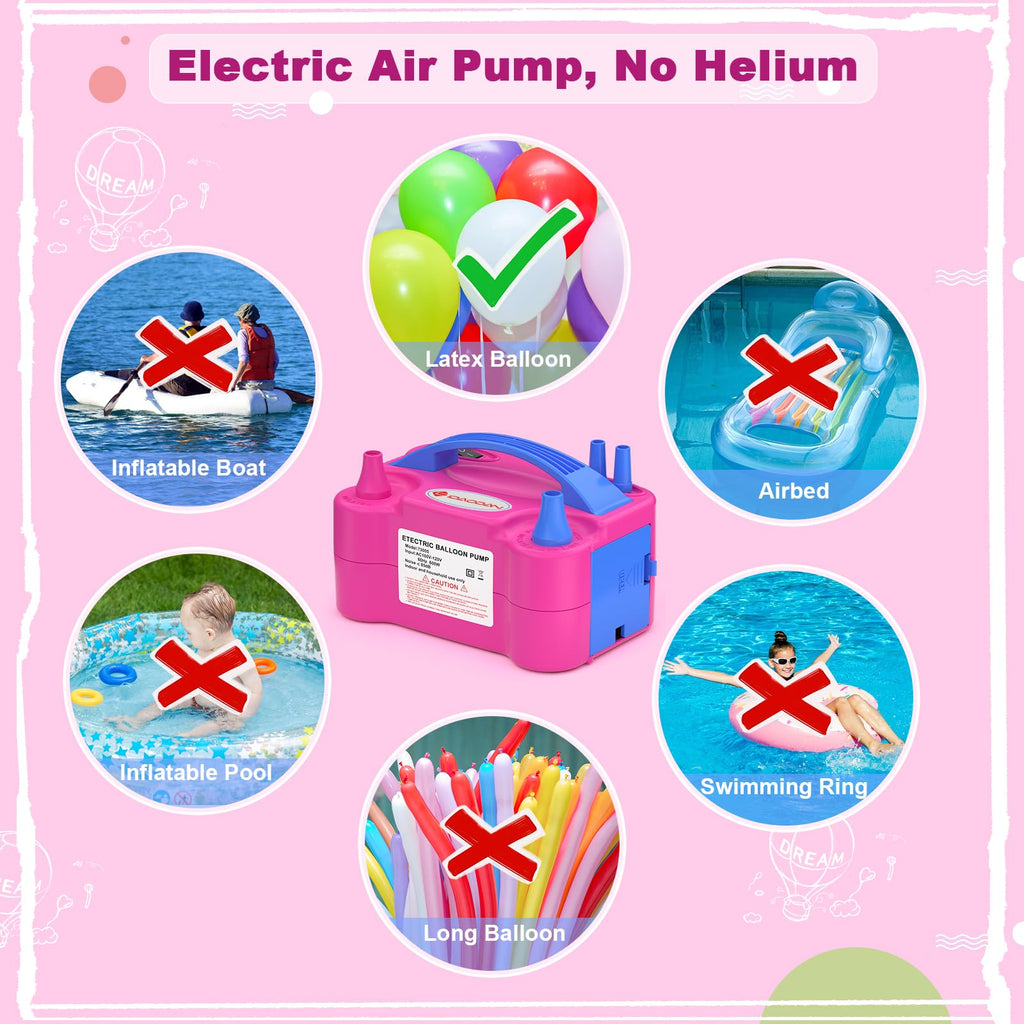 Electric Balloon Pump, Portable Electric Balloon Blower Machine Inflator Air Pump Dual Nozzle 110V 600W for Party Decorations