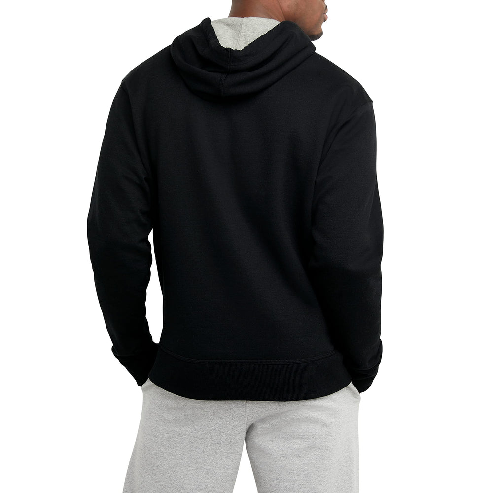 Men's Pullover Graphic Fleece Hoodie, Standard Fit, Midweight Fleece, Classic Script Logo, Available in Regular and Big & Tall, Black, Large