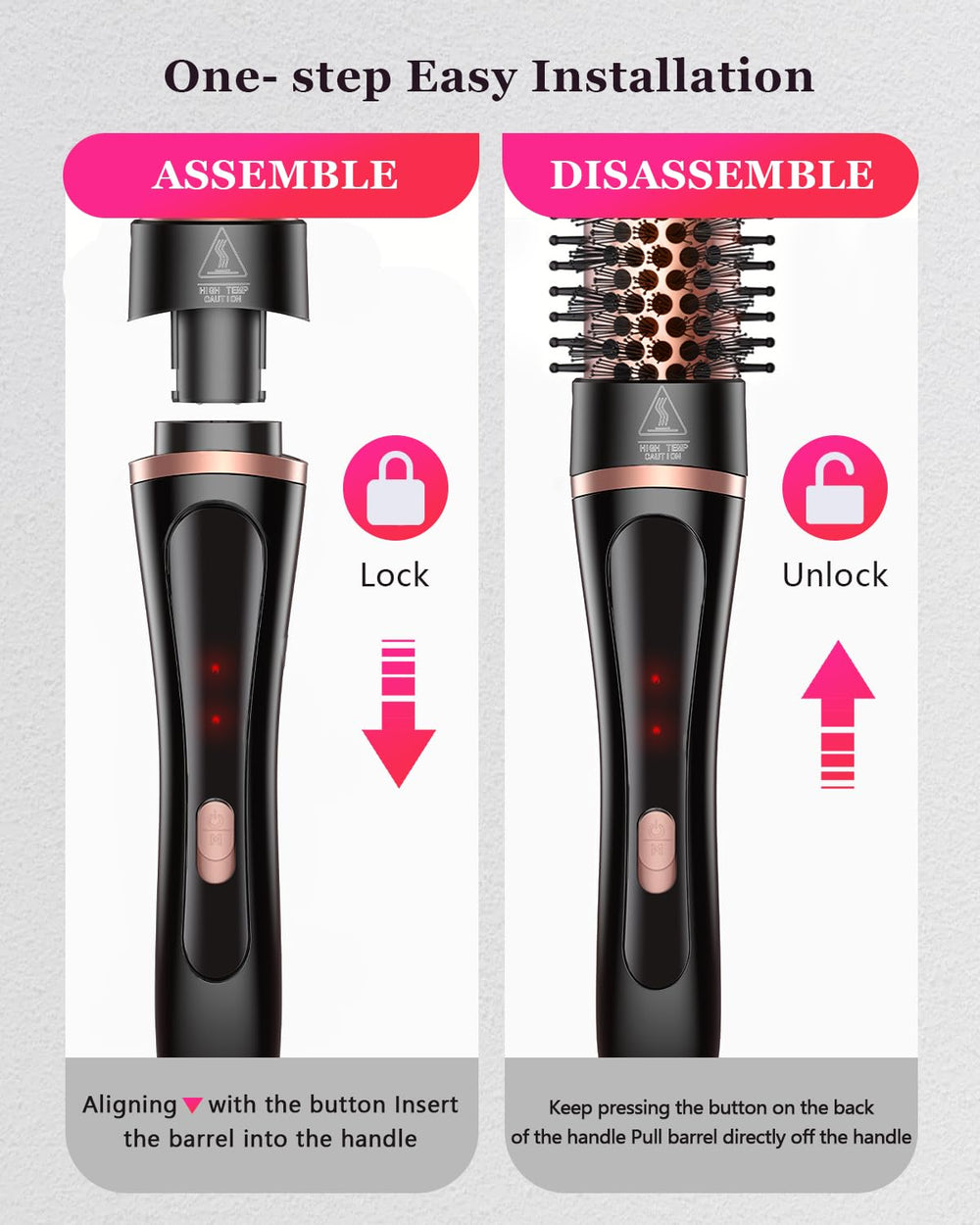 []5 in 1 Curling Iron & Thermal Brush Set with 4 Interchangeable Ceramic Barrels (0.35”-1.25”) Fast Heat Dual Voltage Travel Hair Tools Birthday Gift for Women - Hair Curler Wand Kit for Curls & Blowout