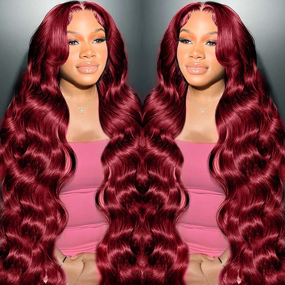 99j Burgundy Lace Front Wigs Human Hair 13x6 Body Wave Lace Front Wigs Human Hair Pre Plucked Glueless Red Wig Wine Red Wigs for Women Reddish Brown 180 Density 30 Inch