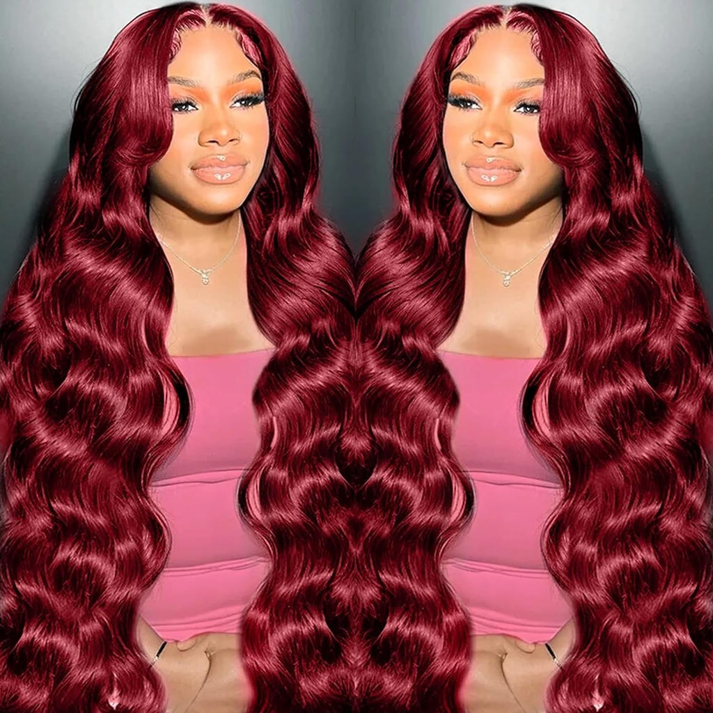 MUZOJET 99j Burgundy Lace Front Wigs Human Hair 13x6 Body Wave Lace Front Wigs Human Hair Pre Plucked Glueless Red Wig Wine Red Wigs for Women Reddish Brown 180 Density 30 Inch
