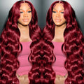 MUZOJET 99j Burgundy Lace Front Wigs Human Hair 13x6 Body Wave Lace Front Wigs Human Hair Pre Plucked Glueless Red Wig Wine Red Wigs for Women Reddish Brown 180 Density 30 Inch