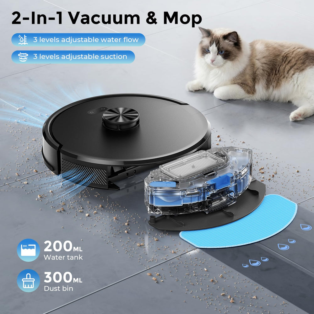 Robot Vacuum and Mop Self-Emptying, 6000Pa No-Tangle Suction, LiDAR Multi-Floor Mapping, 90-Day Hands-Free, App, Alexa & Google Assistant for Pet Hair, Carpet & Hard Floor
