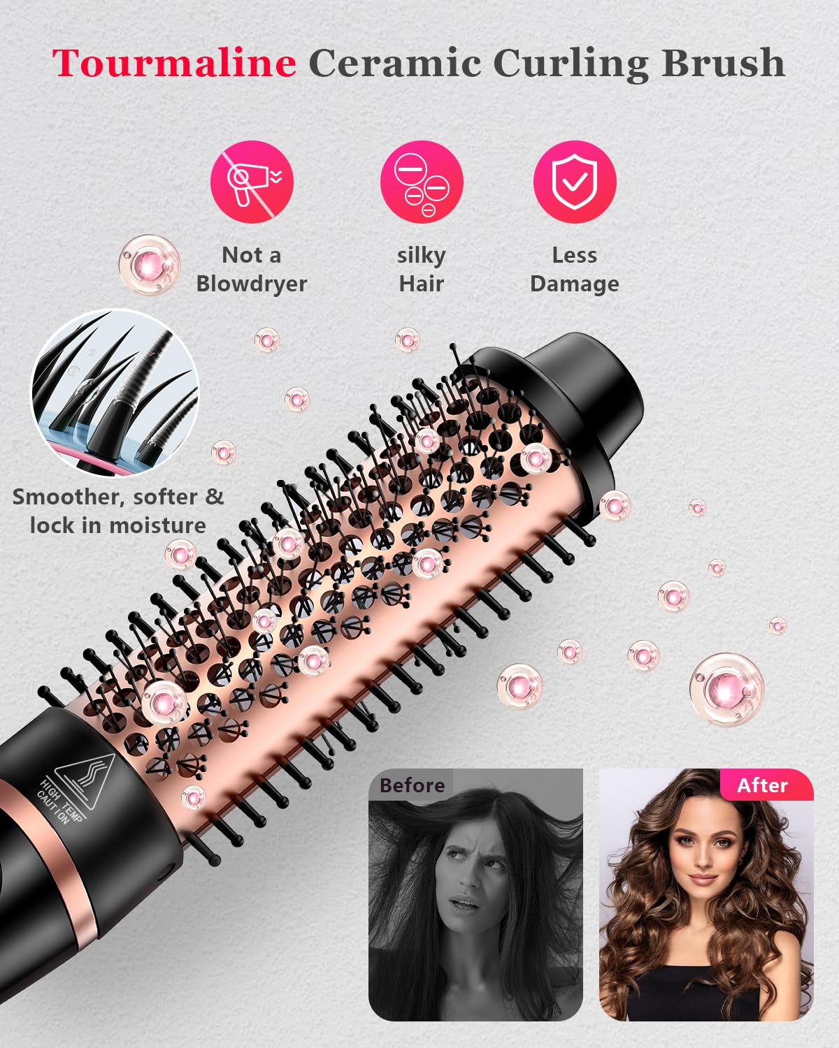 []5 in 1 Curling Iron & Thermal Brush Set with 4 Interchangeable Ceramic Barrels (0.35”-1.25”) Fast Heat Dual Voltage Travel Hair Tools Birthday Gift for Women - Hair Curler Wand Kit for Curls & Blowout
