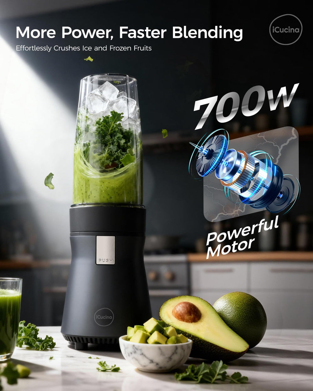 Smoothie Blender, Personal Blender for Shakes and Smoothies, 700W Pulse Technology Single Serve Blenders with 2 x 28oz Protable Cups for Ice Crush, Frozen Fruit Drinks