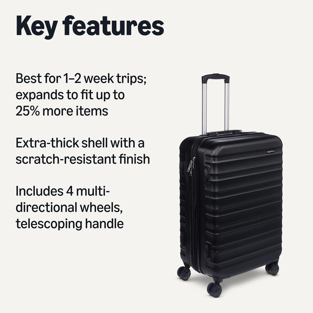 26" Hardside Medium Checked Luggage, Expandable For Up to 15% More Space, With Scratch-Resistant Surface, Four Multi-directional Wheels, Black