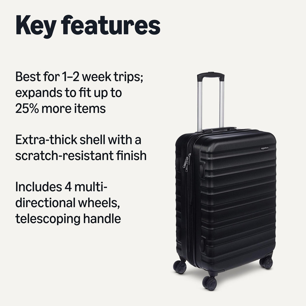 26" Hardside Medium Checked Luggage, Expandable For Up to 15% More Space, With Scratch-Resistant Surface, Four Multi-directional Wheels, Black