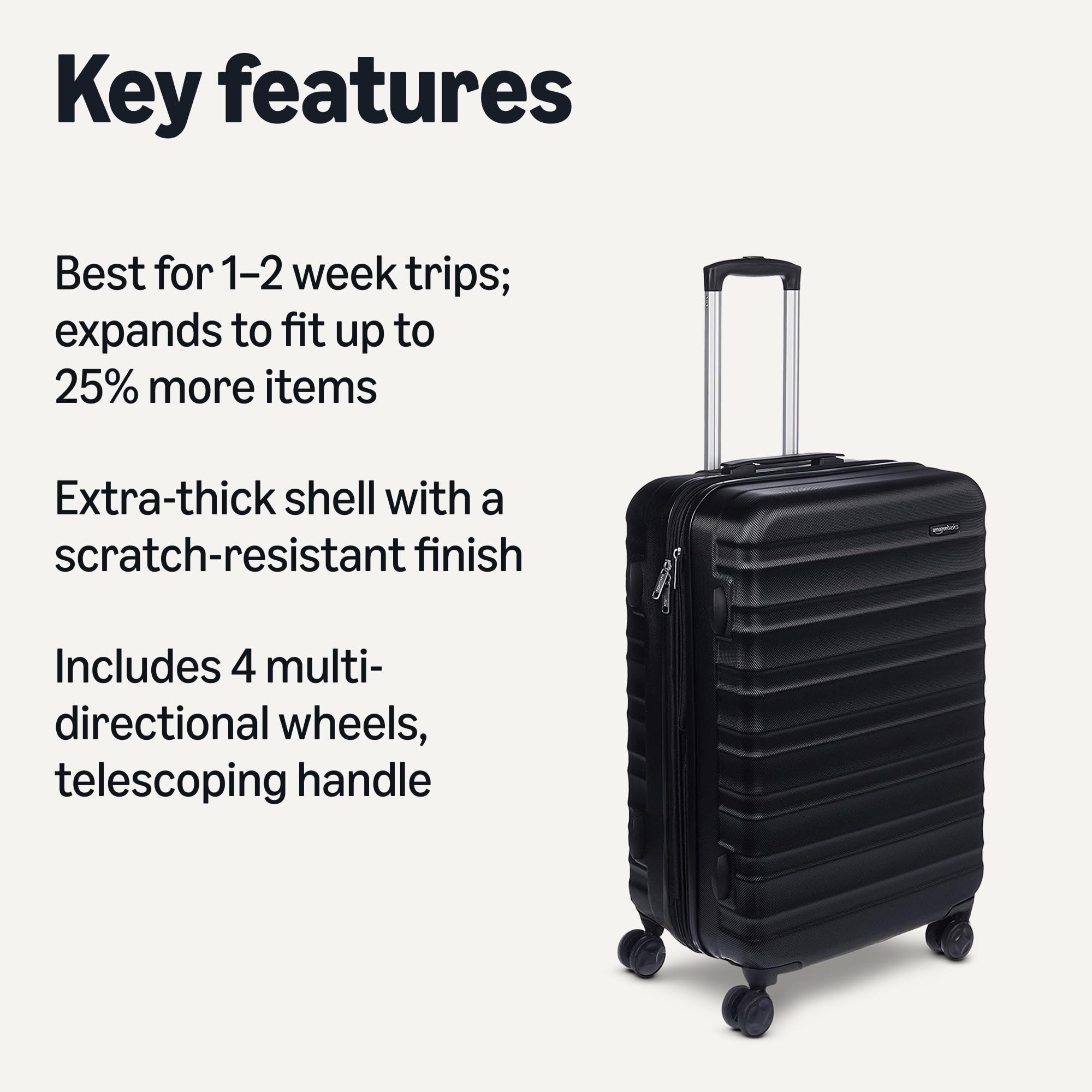 26" Hardside Medium Checked Luggage, Expandable For Up to 15% More Space, With Scratch-Resistant Surface, Four Multi-directional Wheels, Black