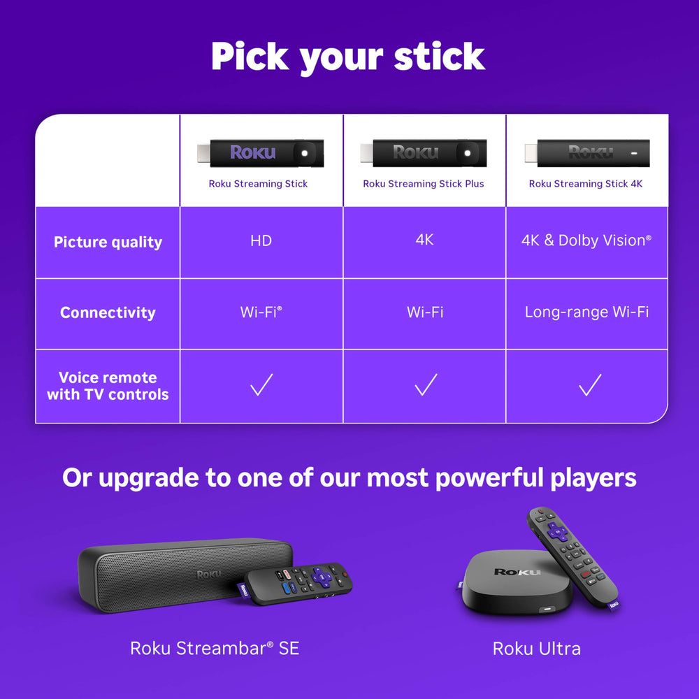 Streaming Stick HD — HD Streaming Device for TV with Roku Voice Remote, Free & Live TV